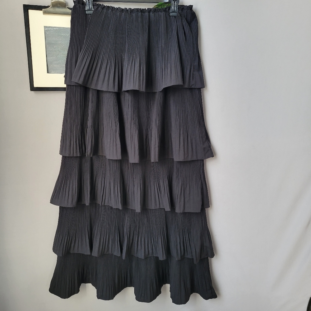 New Anthropologie Mare Tiered Pleated Midi Dress or Skirt Black S - Picture 3 of 11